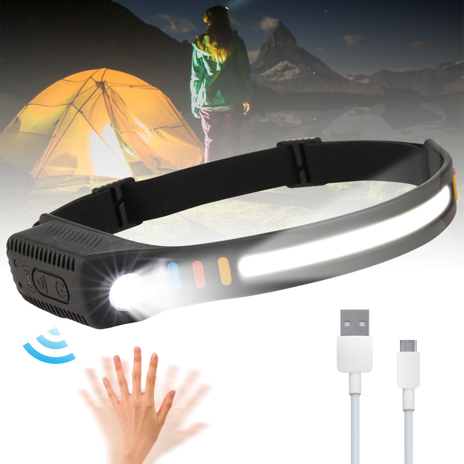 Ahuuen LED-Stirnlampe Wiederaufladbar - Mit Sensortechnik Für Outdoor-Aktivitäten